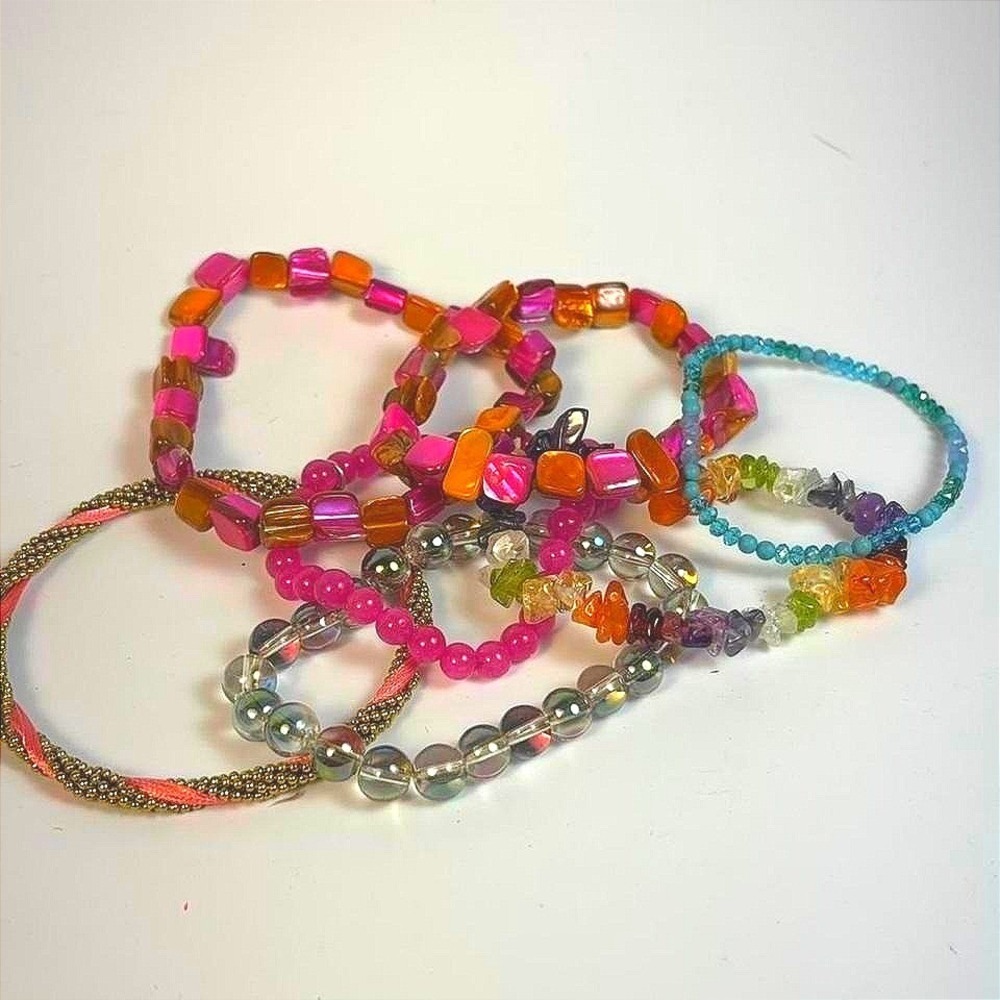 Vintage Beaded Bracelet Lot Multicolor Pink Orange Mermaidcore Y2K‎ Boho Chic
